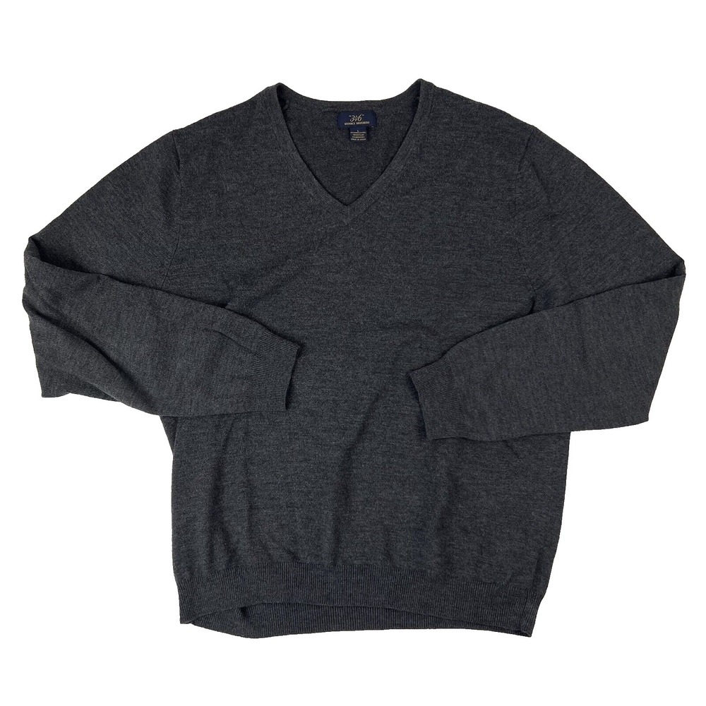 Brooks Brothers 346 Gray V-Neck L/S Wool Blend Sweater Mens Size Large‎ L